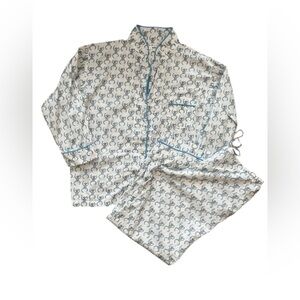Marigot 100% Cotton White Blue Punch Monkey Print Pajamas Set Sz L Pants Top